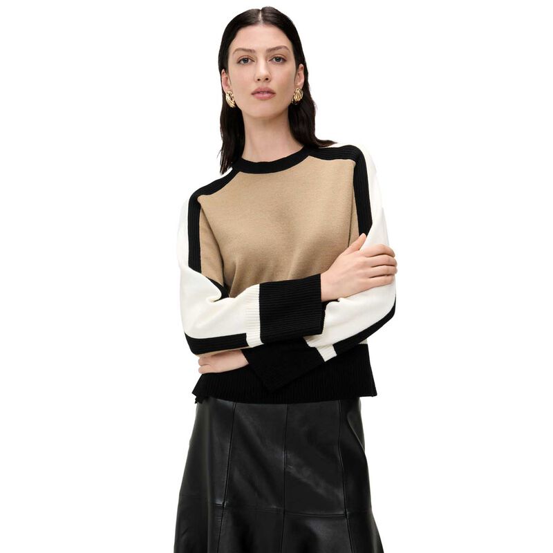 Veronika Maine Camel Colour Block Merino & Cotton Jumper image number 0